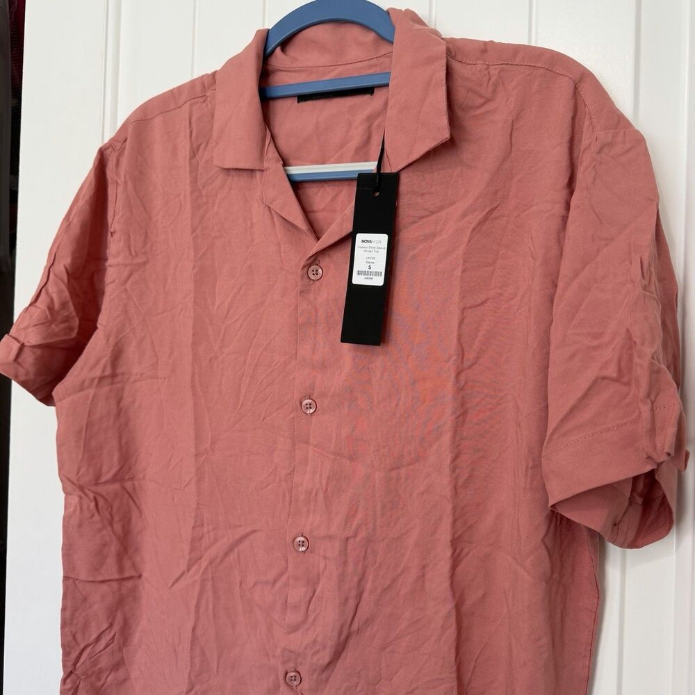 NEW NovaMen Dawson Button Down Short Sleeve Woven Top Men’s Small Mauve
